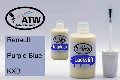 Renault, Purple Blue, KXB: 20ml Lackstift + 20ml Klarlack - Set, von ATW Autoteile West.